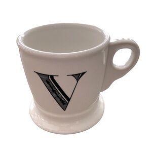Anthropologie Monogram Letter V Coffee Tea Barber Shop Mug Cup White Black